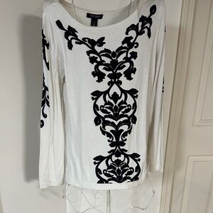 WHBM Black and White Long Sleeve Top with beading